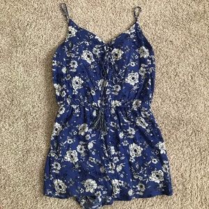 Blue and White Floral Romper